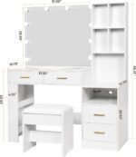 White Vanity Desk with Mirror and Lights,Vanity with Glass Top,Makeup Vanity Set Makeup Desk Dressing Table