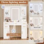 Esmlada Vanity Desk with Mirror, LED Lights and Power Outlet, Large Vanity Table Set with Display Cabinets