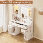 Esmlada Vanity Desk with Mirror, LED Lights and Power Outlet, Large Vanity Table Set with Display Cabinets