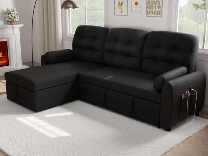 Ucloveria Sectional Sofa Couch, 87&quote; Sleeper Sofa Bed with Reversible Storage Chaise Pull Out Couch