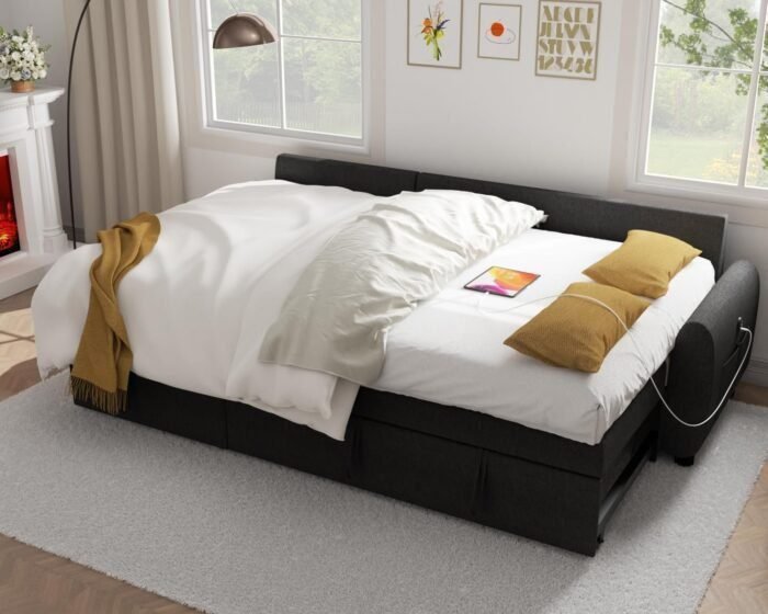 Ucloveria Sectional Sofa Couch, 87&quote; Sleeper Sofa Bed with Reversible Storage Chaise Pull Out Couch