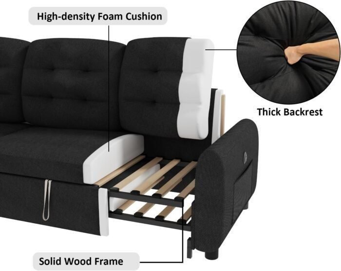 Ucloveria Sectional Sofa Couch, 87&quote; Sleeper Sofa Bed with Reversible Storage Chaise Pull Out Couch