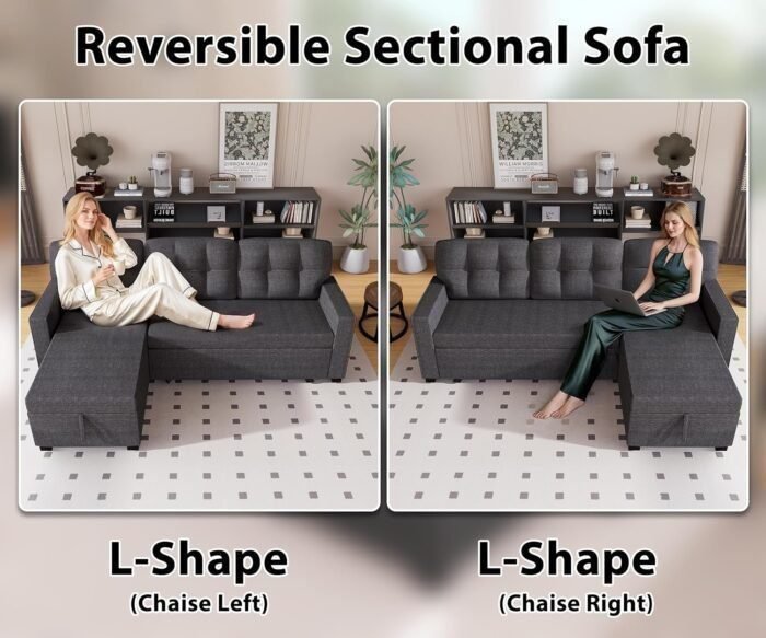 Reversible Sectional Sofa Couch, Sleeper Sofa Bed with Storage Chaise Pull Out Couch