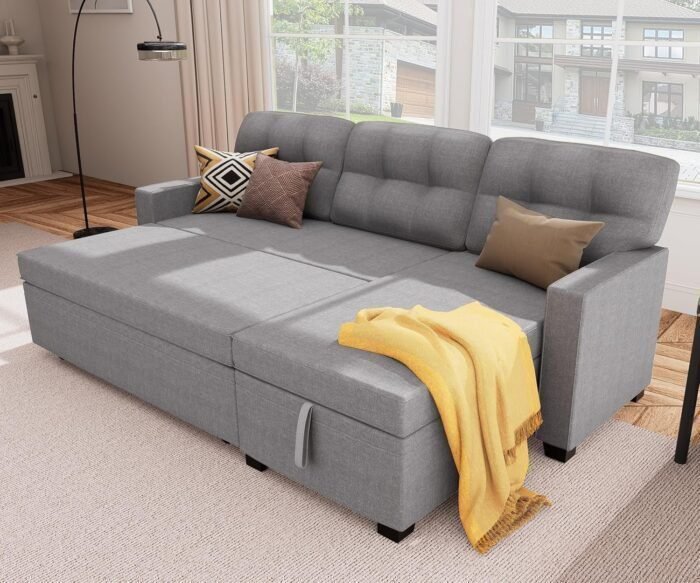 Reversible Sectional Sofa Couch, Sleeper Sofa Bed with Storage Chaise Pull Out Couch