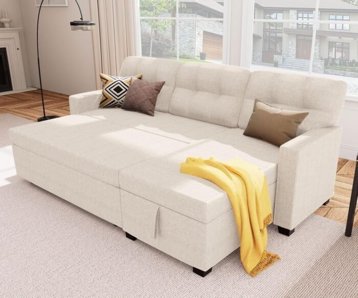 Reversible Sectional Sofa Couch, Sleeper Sofa Bed with Storage Chaise Pull Out Couch