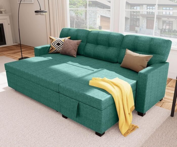 Reversible Sectional Sofa Couch, Sleeper Sofa Bed with Storage Chaise Pull Out Couch