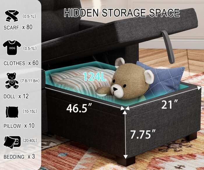 Reversible Sectional Sofa Couch, Sleeper Sofa Bed with Storage Chaise Pull Out Couch