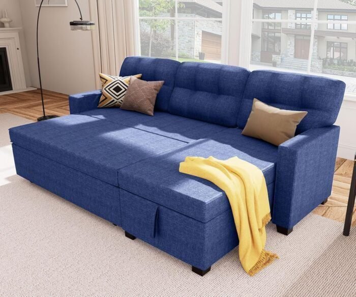 Reversible Sectional Sofa Couch, Sleeper Sofa Bed with Storage Chaise Pull Out Couch