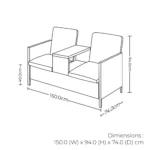 Rattan Love Seat Bench with Cushions