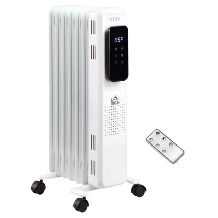 Andoer 1500W 7-Fin Oil Filled Radiator Electric Space w/ Remote & Wheels,White