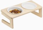 10?? Tilted Wooden Stand Elevated Cat Food and Water Bowls with Thick Ceramic