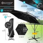 KESSER? Aluminium Cantilever Parasol + Cover Diameter 350 cm and Crank Device Crank Umbrella with Stand UV Protection Aluminium Water-Repellent Canopy 360?? Function Garden Umbrella Market Umbrella