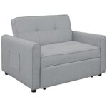 g 488243 Convertible Sleeper Sofa Bed MultiFunctional Adjustable Single Bed Chair with USB Port and 2 Pillows for Small Space Grey