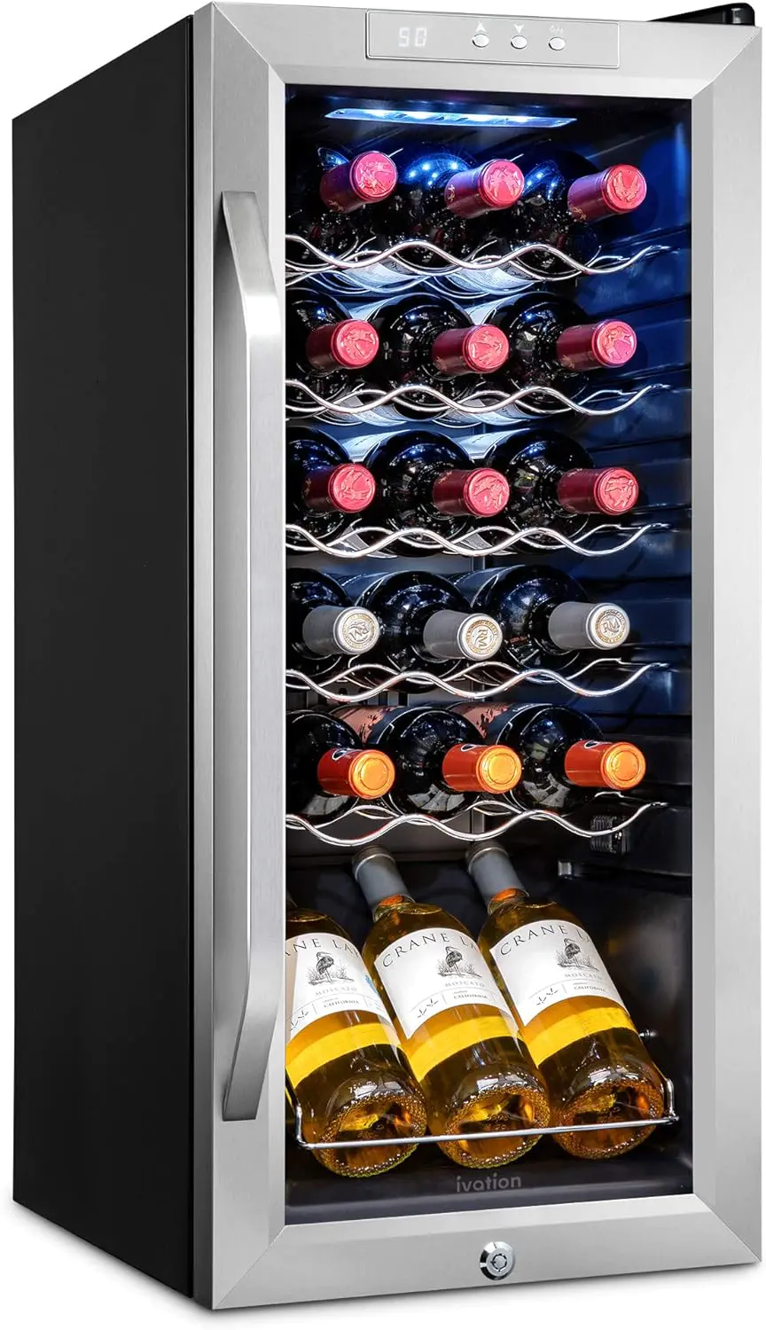18 Bottle Compressor Wine Cooler Refrigerator w/Lock,Large Freestanding Wine Cellar For Red,White,Champagne or Sparkling Wine,41f-64f Digital Temperature Control Fridge Glass Door Black 18 Bottle Compressor Wine Cooler Refrigerator w/Lock,Large Freestanding Wine Cellar For Red,White,Champagne or Sparkling Wine,41f-64f Digital Temperature Control Fridge Glass Door Black