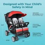 Gaggle by Foundations Compass Quad 4 Seat Stroller | 4-Seat Stroller for Daycare | Oversized UV Blocking Canopy | 5-Point Harness | Easy Loading | Storage Bucket | Teal