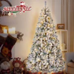 iFanze 6ft Pre-Lit Snow Flocked Christmas Tree with 1000 Tips 250 Warm Lights,Hinged Artificial Holiday Xmas Pine Tree