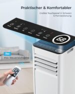 Mobile Air Conditioner with Exhaust Hose 7000 BTU 4-in-1 Mobile Air Conditioner Quiet Operation Digital Display + Remote Control Window Installation Set 24 Hour Timer for Rooms up to 20 m2