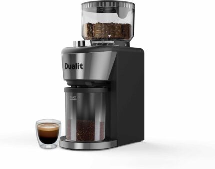 Dualit Burr Coffee Grinder - 35 Grind Settings - Adjustable Portion Control - Removable Stainless Steel Conical Burrs - Easy Cleaning - Safety Protection Program