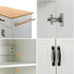 4 EVER WINNER White Kitchen Island with Storage on Wheels,Rolling Kitchen Island Cart with 2 Drawers& 4 Storage Cabinets,Wooden Countertop,Towel Racks,Adjustable Shelves