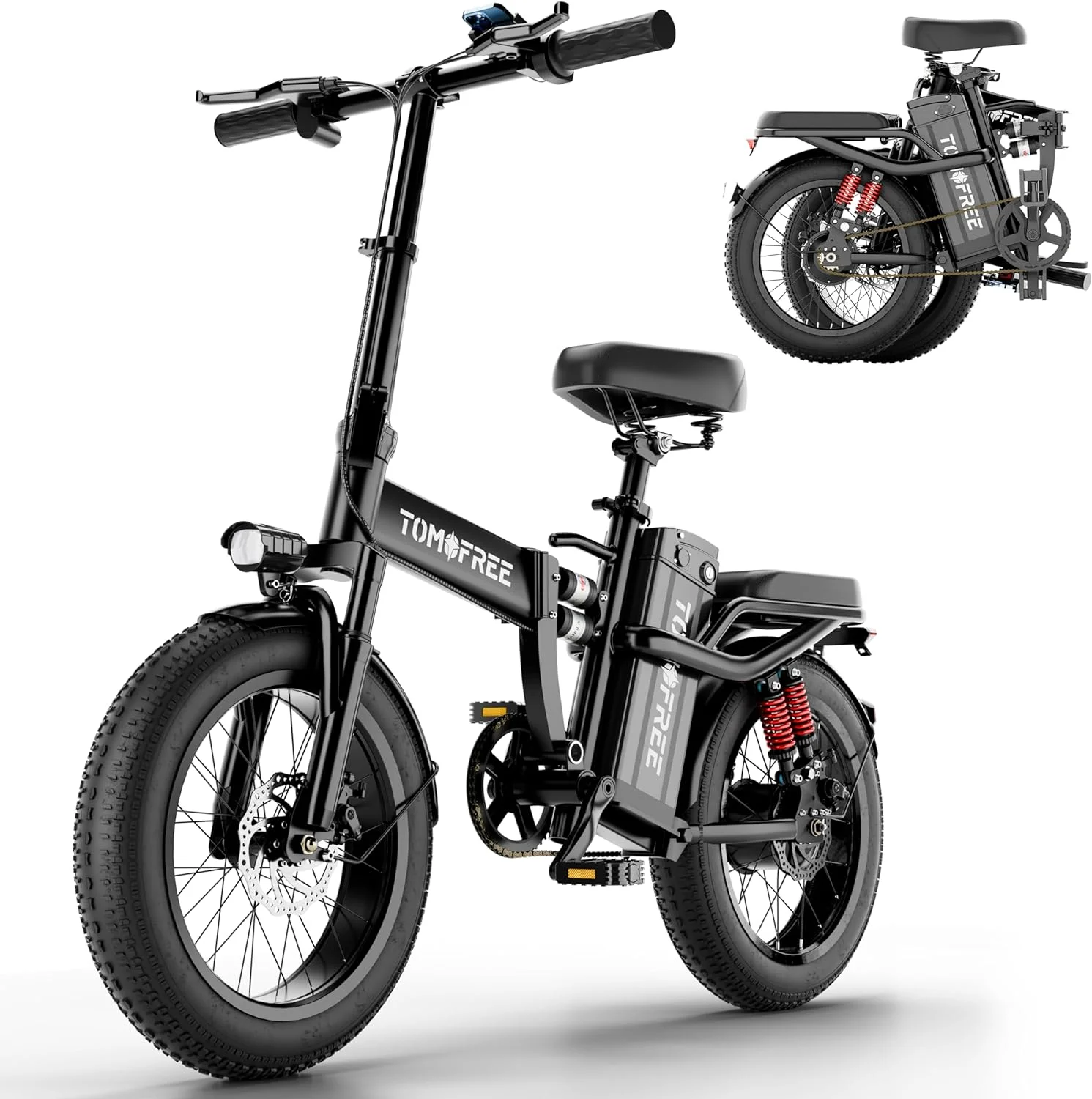 T1 Electric Bike for Adults 1200W Motor, 31MPH, 48V 20AH Folding E-Bike,16 * 3" Tire Mountain Snow Bike LED Display 330lbs Load Capacity - Tomofree Black T1 Electric Bike for Adults 1200W Motor, 31MPH, 48V 20AH Folding E-Bike,16 * 3" Tire Mountain Snow Bike LED Display 330lbs Load Capacity - Tomofree Black
