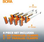 Bora 4-Piece Parallel Clamp Set 3.5-Inch Wide Padded Jaw Provides Constant