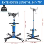 1660 Pounds Hydraulic Car Transmission Jack Vertical Lift with 360?? Swivel Wheel Pedal,Blue,33"-70"(0.75Ton)