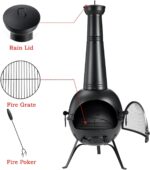 SINGLYFIRE Patio Backyard Wooden Fire Pit with Chiminea Cover Rust-Free Iron