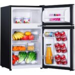 g Mini Fridge with Freezer, 3.1 Cu.Ft Small Refrigerator, Compact Refrigerator with LED Light, 2 doors, Mini Fridge for Bedroom, Office, Dorm, RV, Garage, Stainless Steel Sliver -HPVFR310