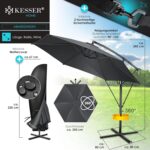 KESSER? Aluminium Cantilever Parasol + Cover Diameter 350 cm and Crank Device Crank Umbrella with Stand UV Protection Aluminium Water-Repellent Canopy 360?? Function Garden Umbrella Market Umbrella