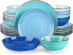 vancasso Bonita Multicolour Dinner Set,24-Piece Dinner Sets for 6 People,Handpainted Swirls Plates and Bowls Set in Vibrant Look,Include Dinner Plates,Dessert Plates,Pasta Bowls and Cereal Bowl