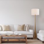 Globe Floor Lamp,2-Tone Wood Toned Base,White Fabric Shade,Socket Rotary Switch