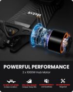 Caribou Electric Skateboard with Remote,26 Miles Range,32 Mph Top Speed,2 x 1000W Hub-Motor,Electric Longboard for Adults & Teens Beginners,6 Months Warranty