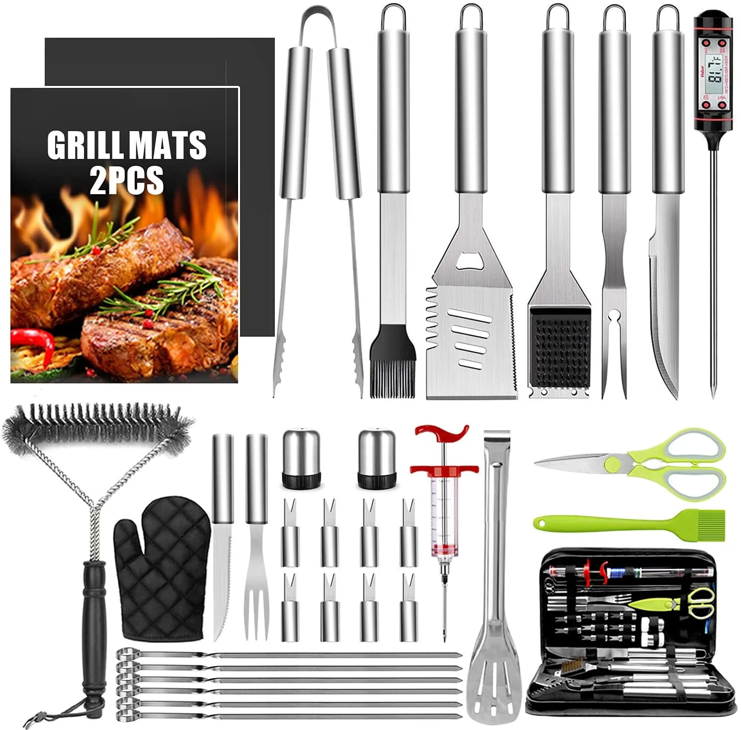 34 Pcs BBQ Grill Accessories Tools Set,16 Inches Stainless Steel Grilling Tools With Carry Bag 34 Pcs BBQ Grill Accessories Tools Set,16 Inches Stainless Steel Grilling Tools With Carry Bag