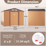 JAXPETY Sheds & Outdoor Storage 6x8 FT Garden Shed Tool Metal Outdoor Storage Shed with Sliding Doors for Backyard,Patio Coffee