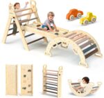 Pikler Triangle Set 7in1 Foldable Baby Climbing Toys Wooden Montessori Climbing Set with Arch&Ramp&Ladder Baby Climber Indoor Jungle Gyms for Toddlers Montessori Toys - Rainbow