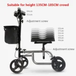 4 Wheels Knee Scooter Walker,All Terrain Rolling Steerable Adjusted Height Walking Aid with Storage Bags