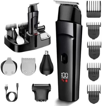 Beard Trimmer for Men - 5 in 1 Kit Electric Razor,Nose Hair Trimmer with LED Display,Cordless Mustache Body Face Grooming Kit,Waterproof Rechargeable Beard Shaver