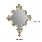 30 Inch Accent Wall Mirror,Carved Ornate Scrollwork Antique White Fir Wood By Casagear Home