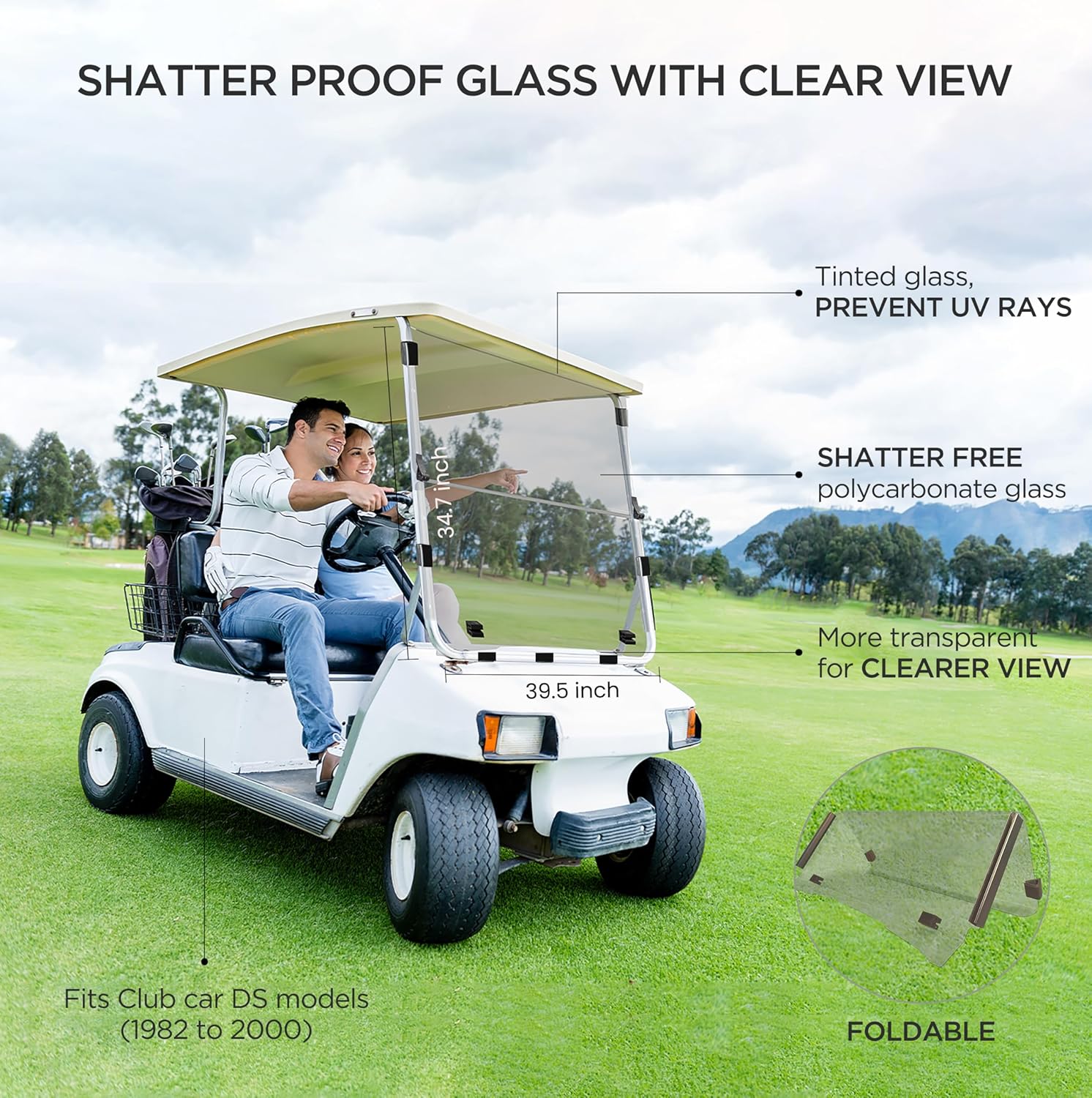 ZivPlay Golf Cart Windshield Shatterproof Anti Glare
