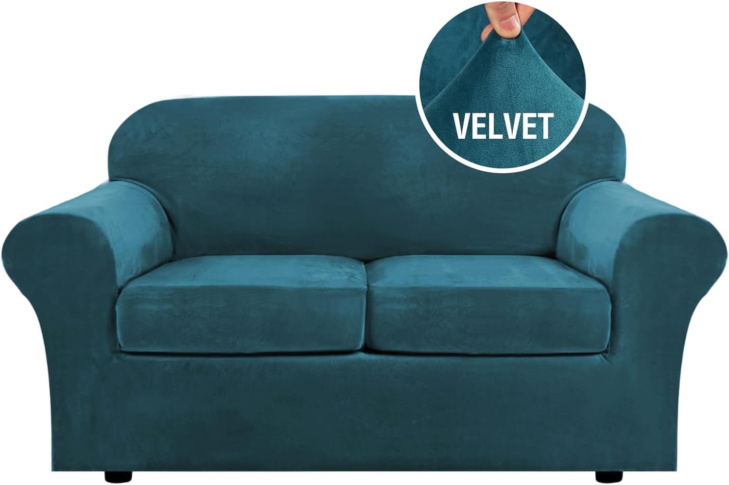 LINGKY Velvet Sofa Covers 3 Seater with 3 Separate Seat Cushion Covers,Stretch Sofa Slipcover Replacement Furniture Protector (Deep Teal,3 Seater(173-229cm)) LINGKY Velvet Sofa Covers 3 Seater with 3 Separate Seat Cushion Covers,Stretch Sofa Slipcover Replacement Furniture Protector (Deep Teal,3 Seater(173-229cm))