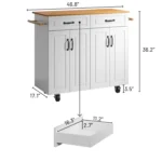 4 EVER WINNER White Kitchen Island with Storage on Wheels,Rolling Kitchen Island Cart with 2 Drawers& 4 Storage Cabinets,Wooden Countertop,Towel Racks,Adjustable Shelves