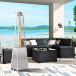 42000 BTUSteel Material Pyramid Glass Tube Flame Outdoor Heater with Long Strips of Flame with Aluminum Top Reflector Shield Heating Up to 115 Square feet