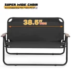 MoNiBloom Folding Double Camping Chair with Armrest,2-Person Beach Chairs for Outdoor Camping Lawn Travel Patio Picnic,Black