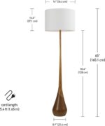 Globe Floor Lamp,2-Tone Wood Toned Base,White Fabric Shade,Socket Rotary Switch