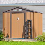 JAXPETY Sheds & Outdoor Storage 6x8 FT Garden Shed Tool Metal Outdoor Storage Shed with Sliding Doors for Backyard,Patio Coffee