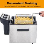 Electric Deep Fryer with Basket for Home Use,Lid with Viewing Window and Odorless Filter,Adjustable Temperature,5.3 Quart,Stainless Steel