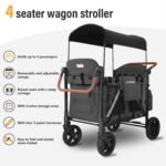 Elite Pro All-Terrain 4 Seater Wagon Stroller for Kids - Heavy-Duty 300lb Capacity,One-Hand Fold Design,High Seats with 5-Point Harness,Adjustable Canopy and Handlebars,Light Grey