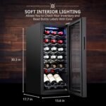 18 Bottle Compressor Wine Cooler Refrigerator w/Lock,Large Freestanding Wine Cellar For Red,White,Champagne or Sparkling Wine,41f-64f Digital Temperature Control Fridge Glass Door Black