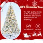 iFanze 6ft Pre-Lit Snow Flocked Christmas Tree with 1000 Tips 250 Warm Lights,Hinged Artificial Holiday Xmas Pine Tree