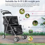 4 Wheels Pet Stroller Dog Cat Stroller,Foldable 2 Cages Strollers Kitten Puppy Carriages w/Cup Holders Soft Pad for Small Medium Dogs Cats (Black)